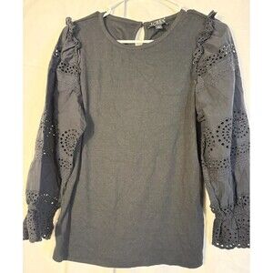 Black Dark Fairy Puffy Sleeve Top Women's Large J Crew Whimsygoth Goth Witchy